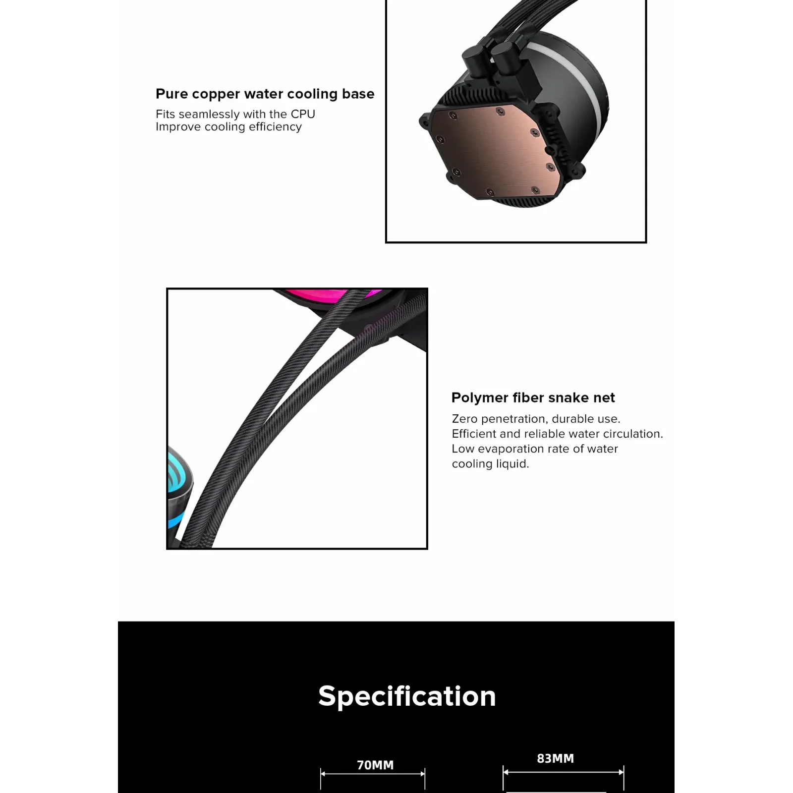 Процесорний кулер GAMEMAX 62.82 CFM, 1.89mmH20, 32dBA, 800 -2000RPM water pump: RPM 2300, NOICE 26.9dBA, Con IceBurg 360 Infinity WH UA