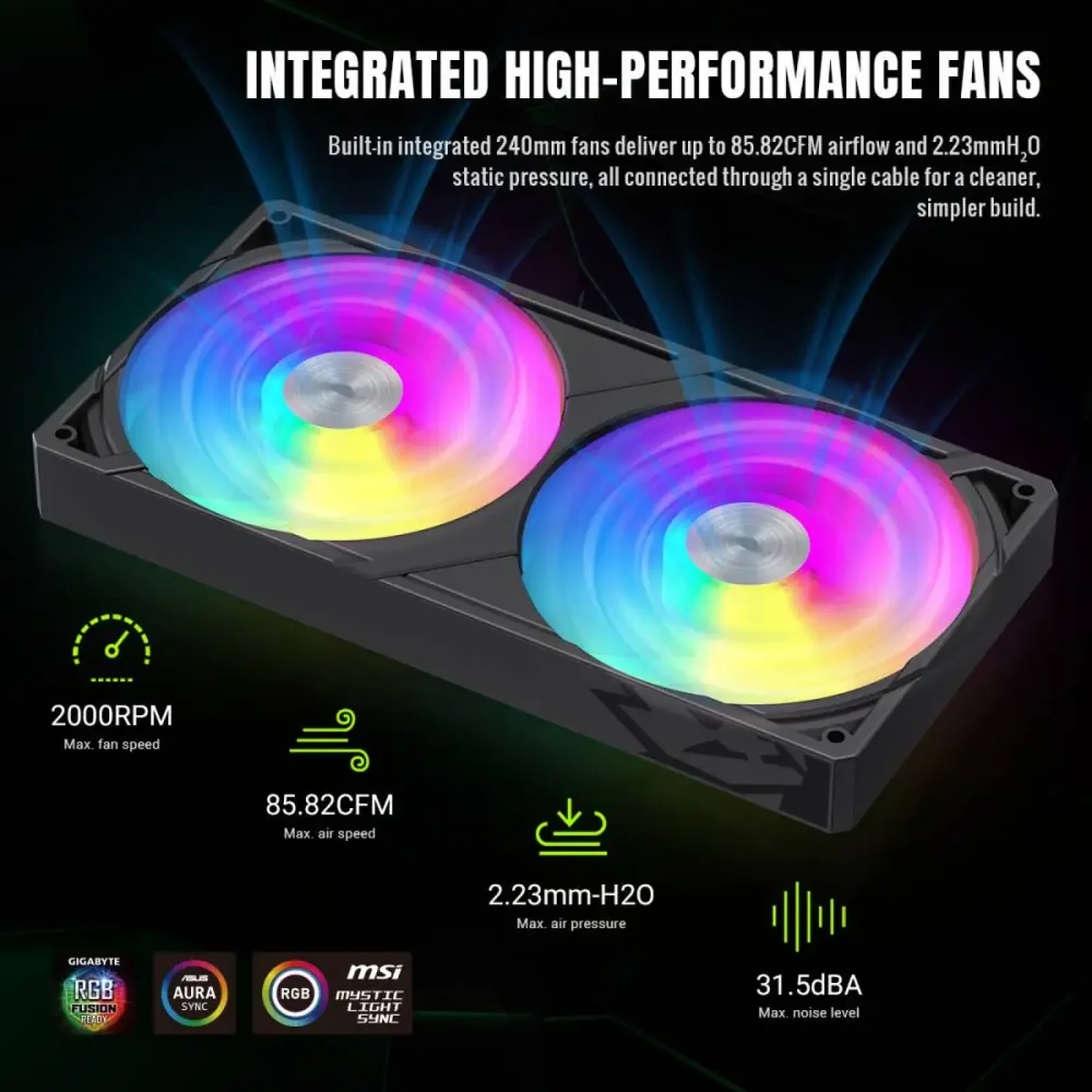 Процессорный кулер GAMEMAX TDP 280 85.82 CFM, 2.23mmH20, Max: 31.5dB(A）, 800-2500RPM ,water pump:NOICE 30.0 GLACIER 240 LCD BK UA