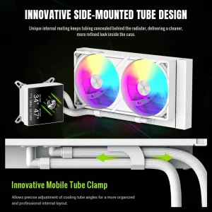 Процессорный кулер GAMEMAX TDP 280 85.82 CFM, 2.23mmH20, Max: 31.5dB(A）, 800-2500RPM ,water pump:NOICE 30.0 GLACIER 240 LCD WH UA