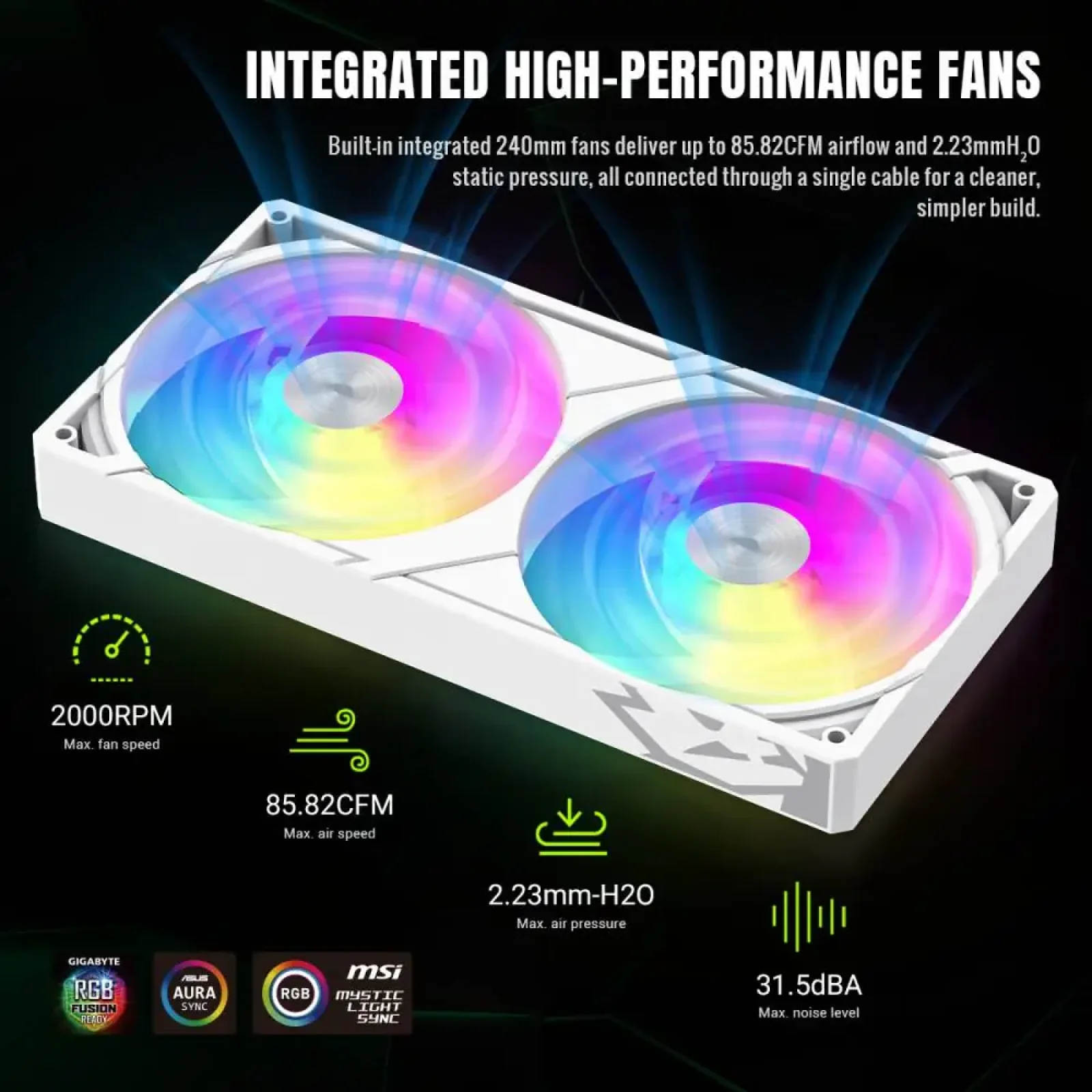 Процессорный кулер GAMEMAX TDP 280 85.82 CFM, 2.23mmH20, Max: 31.5dB(A）, 800-2500RPM ,water pump:NOICE 30.0 GLACIER 240 LCD WH UA