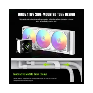 Процессорный кулер GAMEMAX TDP 330 85.82 CFM, 2.23mmH20, Max: 31.5dB(A）, 800-2500RPM ,water pump:NOICE 30.0 GLACIER 360 LCD WH UA