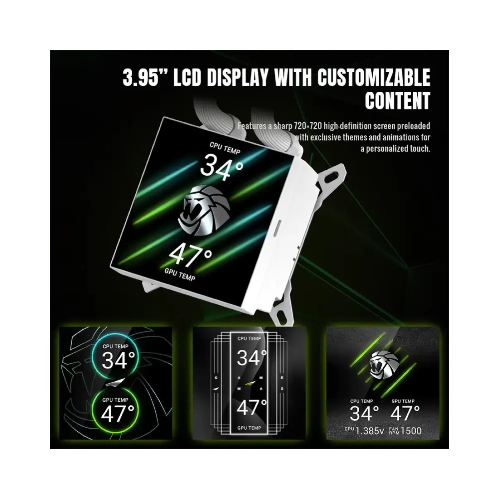 Процессорный кулер GAMEMAX TDP 330 85.82 CFM, 2.23mmH20, Max: 31.5dB(A）, 800-2500RPM ,water pump:NOICE 30.0 GLACIER 360 LCD WH UA