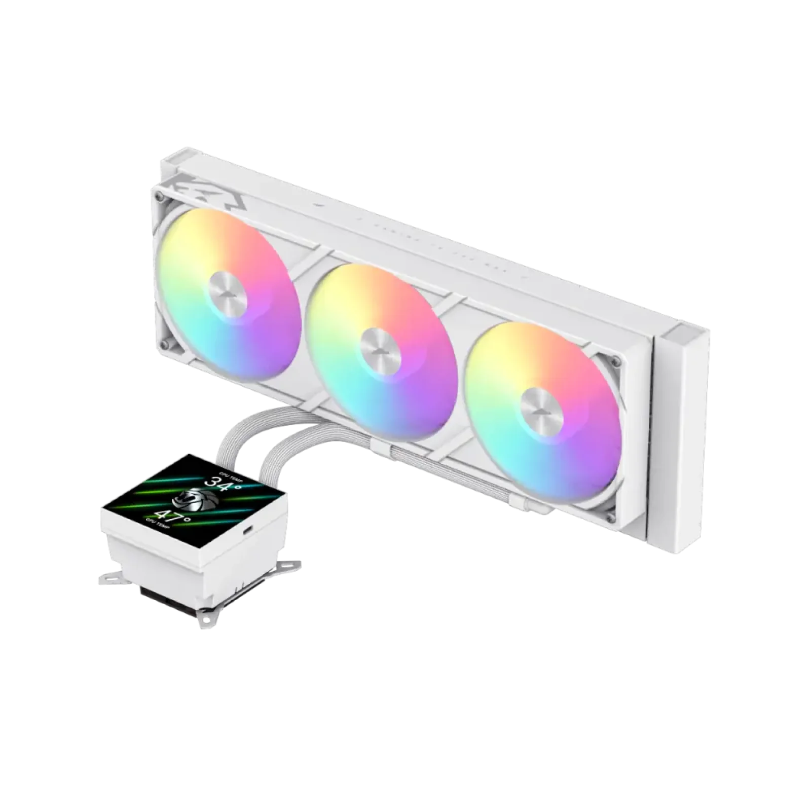 Процессорный кулер GAMEMAX TDP 330 85.82 CFM, 2.23mmH20, Max: 31.5dB(A）, 800-2500RPM ,water pump:NOICE 30.0 GLACIER 360 LCD WH UA