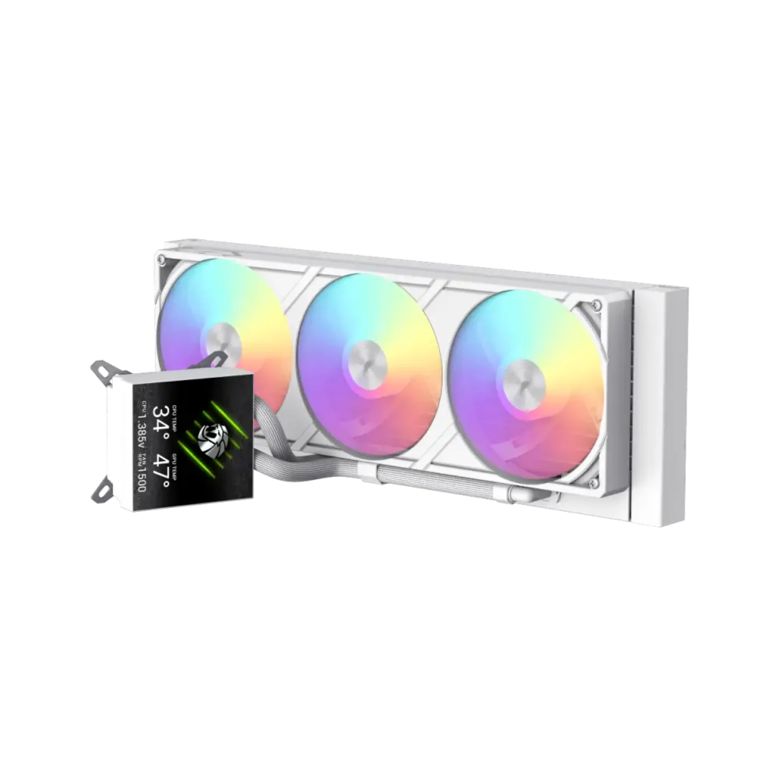 Процессорный кулер GAMEMAX TDP 330 85.82 CFM, 2.23mmH20, Max: 31.5dB(A）, 800-2500RPM ,water pump:NOICE 30.0 GLACIER 360 LCD WH UA