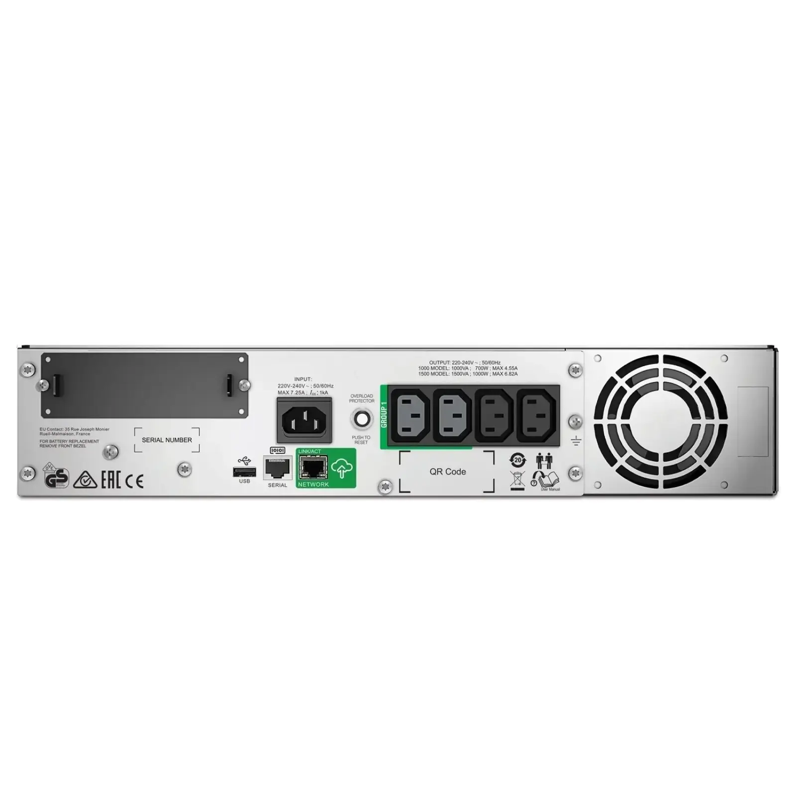 ДБЖ APC 1000W/1500VA,L-I,USB,LCD,Smart Slot,SmartConne ct,RM 2U SMT1500RMI2UC UA