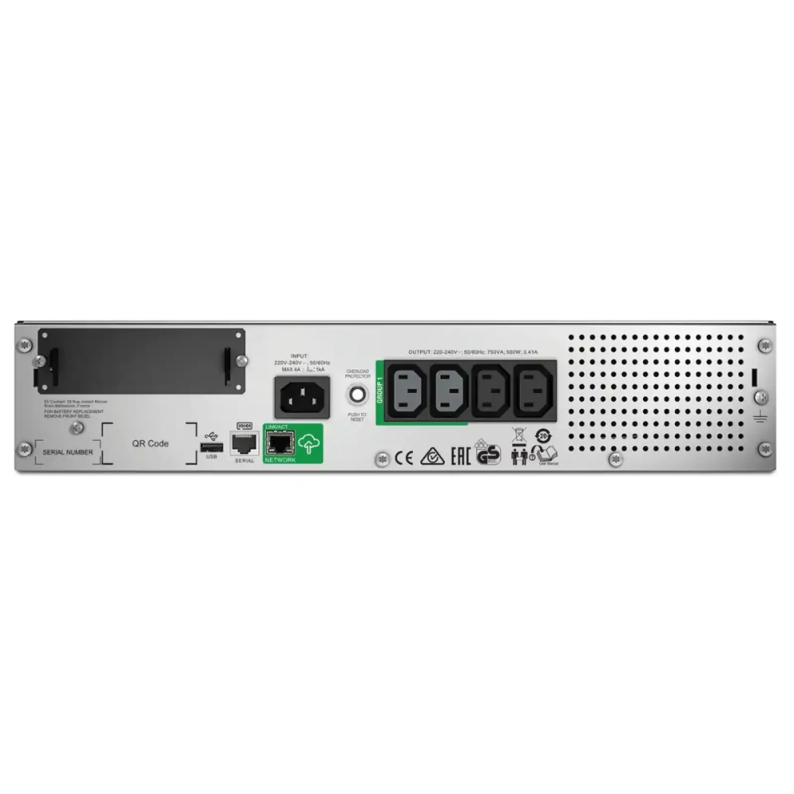 ДБЖ APC 500W/750VA,L-I,USB,LCD,Smart Slot,SmartConnect ,RM 2U SMT750RMI2UC UA