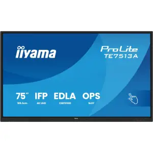 Інформаційний дисплей IIYAMA 75" 16:9 інтерактивний IPS UHD 18/7, 450 кд/м2, ОС Андроід 14, 8GB/128GB, IR PureTouch TE7513A-B1AG UA