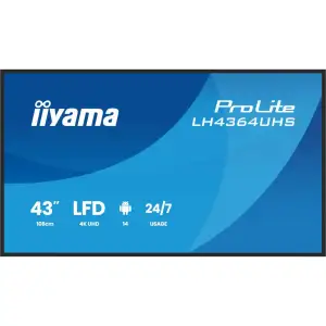 Інформаційний дисплей IIYAMA 42.5" 16:9 VA 3840х2160, 500 кд/м2, 24 /7, ОС Андроід 14, 2xHDMI/1xUSB-C/2xUSB 2.0, SP 2x LH4364UHS-B1AG UA