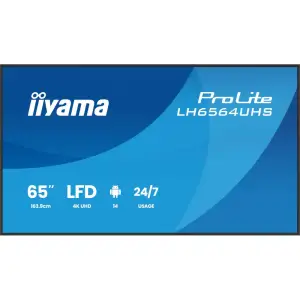 Інформаційний дисплей IIYAMA 64.5" 16:9 VA 3840х2160, 500 кд/м2, 24 /7, ОС Андроід 14, 2xHDMI/1xUSB-C/2xUSB 2.0, SP 2x LH6564UHS-B1AG UA