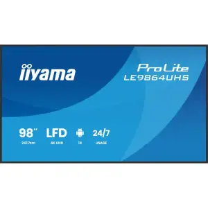 Інформаційний дисплей IIYAMA 97.5" 16:9 VA 3840х2160, 500 кд/м2, 24 /7, ОС Андроід 14, 2xHDMI/1xUSB-C/2xUSB 2.0, SP 2x LE9864UHS-B1AG UA