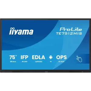 Інформаційний дисплей IIYAMA 75" 16:9 інтерактивний VA UHD 24/7, 400 кд/м2, ОС Андроід 14, EDLA, PureTouch-IR техно TE7512MIS-B4AG UA