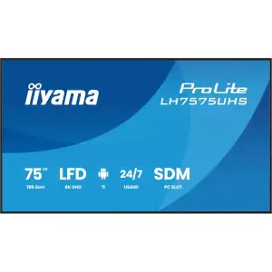 Інформаційний дисплей IIYAMA 74.5" 16:9 IPS 3840х2160, 24/7, 500 кд /м2, ОС Android 11, 3xHDMI 2.0/1xDP/1xDP Out/2xUS LH7575UHS-B2AG UA