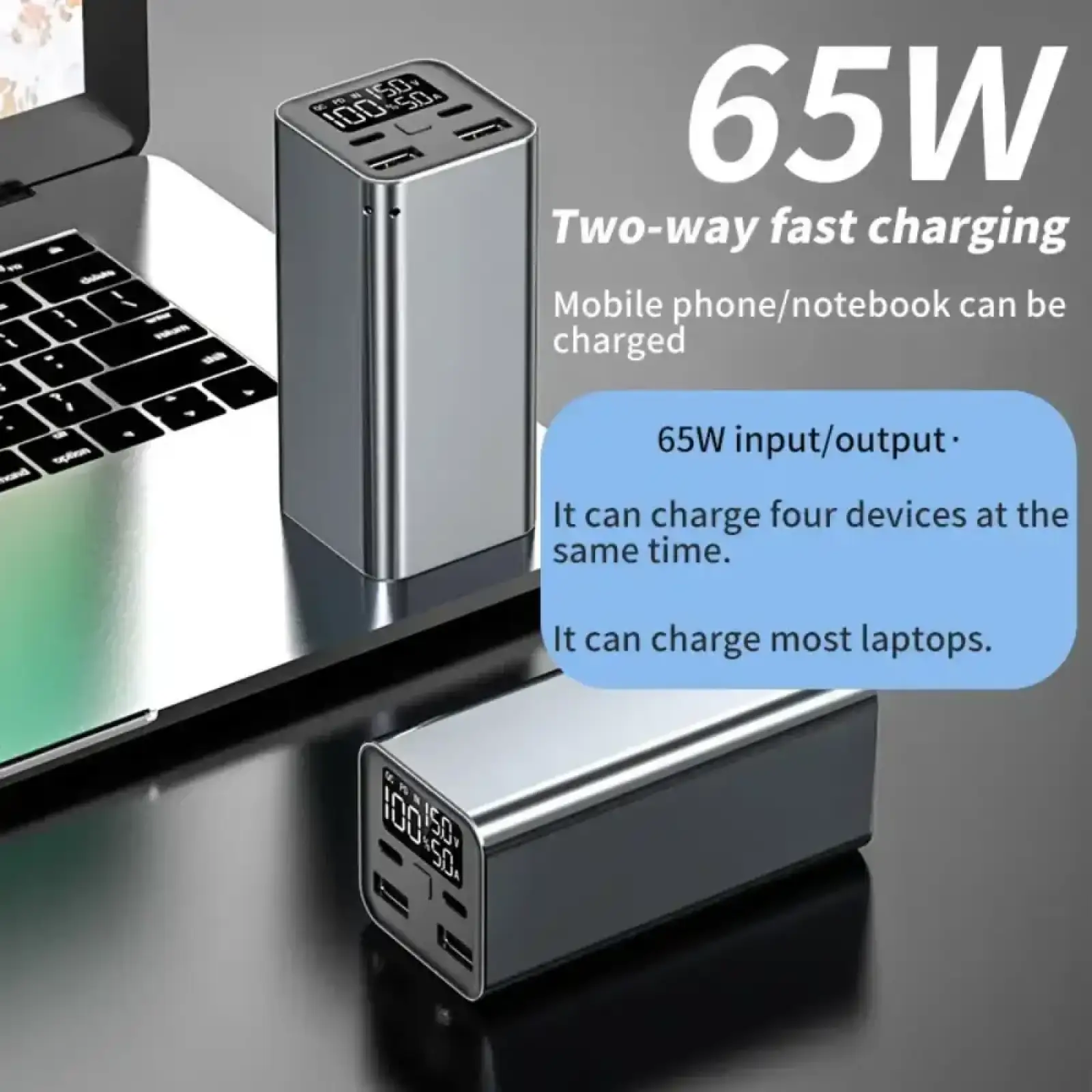 Зовнішній акумулятор ATRIA 65W USB-C laptop/phone Powerbank 20000mAh WPD-65 UA