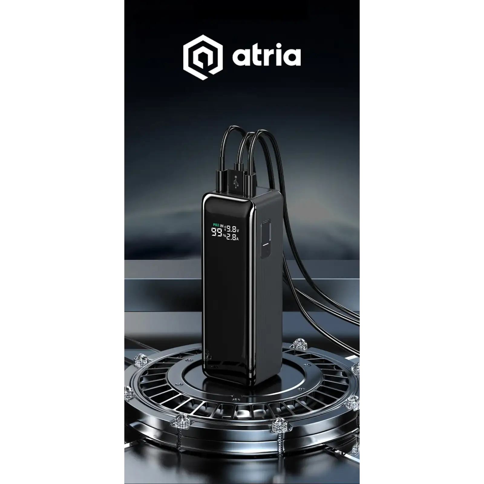 Зовнішній акумулятор ATRIA 160W Blue USB-C laptop/phone Powerbank 30000m Ah WPD-160SB UA