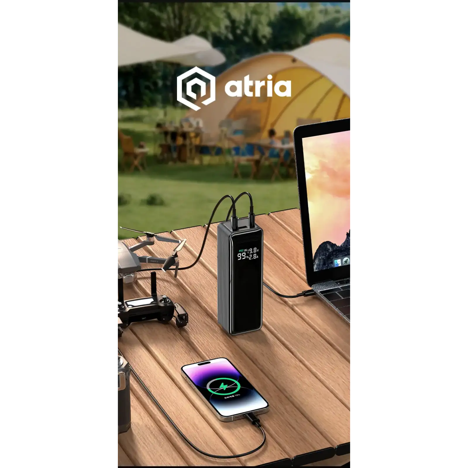 Зовнішній акумулятор ATRIA 160W Blue USB-C laptop/phone Powerbank 30000m Ah WPD-160SB UA