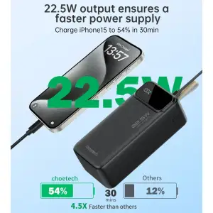 Внешний аккумулятор Choetech PD22.5W Digital Power Bank 40000mAh B731 UA
