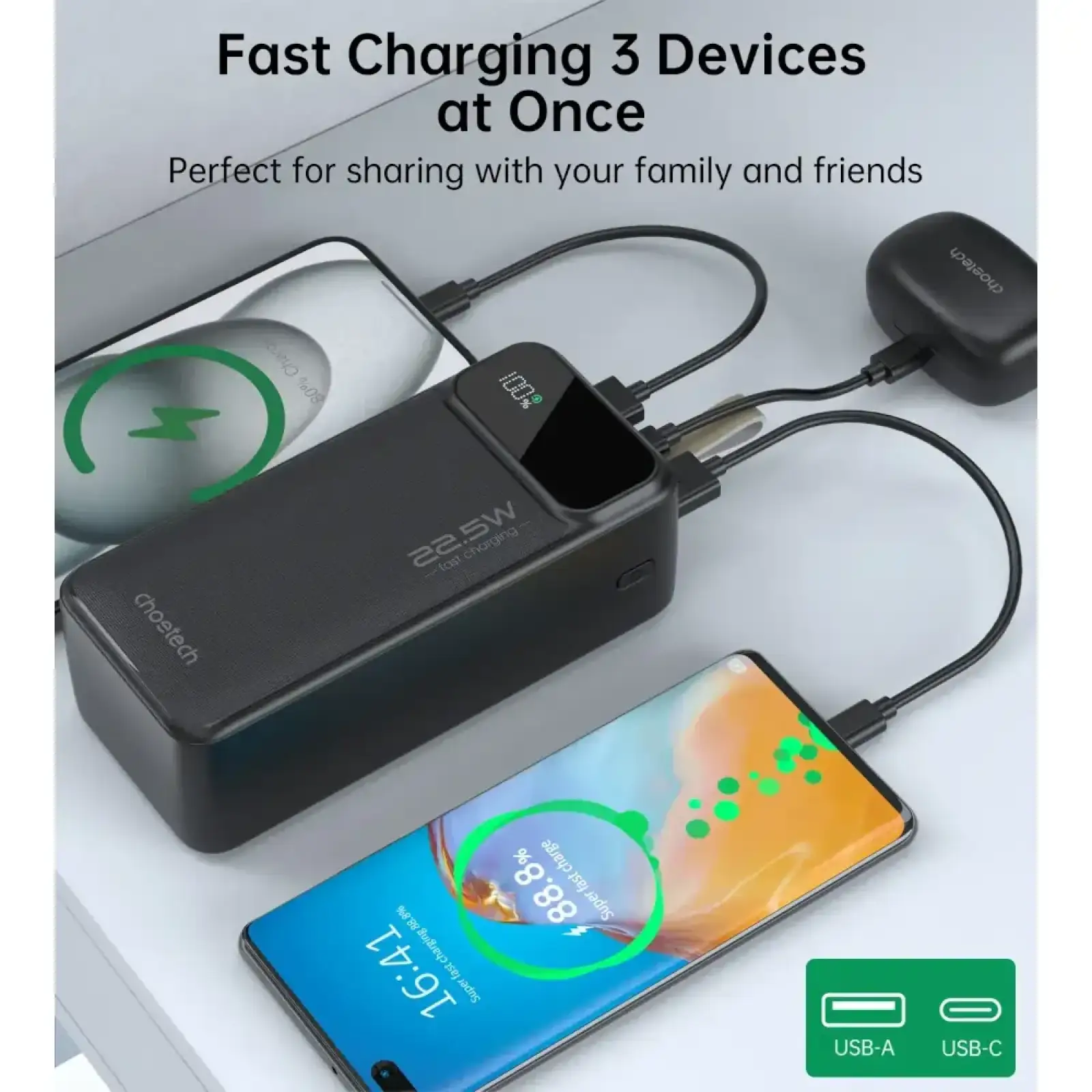Внешний аккумулятор Choetech PD22.5W Digital Power Bank 40000mAh B731 UA