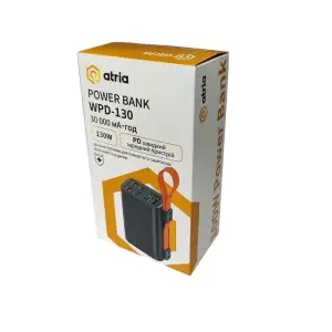 Зовнішній акумулятор ATRIA 130W USB-C laptop/phone Powerbank 30000mAh WPD-130 UA