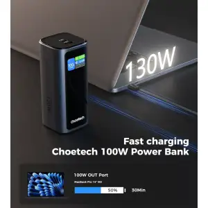 Зовнішній акумулятор Choetech TFT 20000 мАг PD130 Вт з кабелем входу/виходу B815C UA