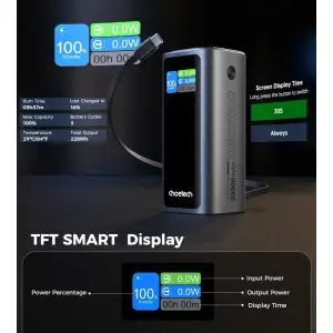 Зовнішній акумулятор Choetech TFT 20000 мАг PD130 Вт з кабелем входу/виходу B815C UA
