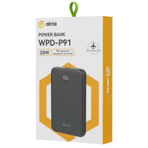 Зовнішній акумулятор ATRIA PD22.5W USB-C Powerbank 10000mAh WPD-P91 UA