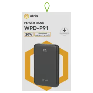 Зовнішній акумулятор ATRIA PD22.5W USB-C Powerbank 10000mAh WPD-P91 UA
