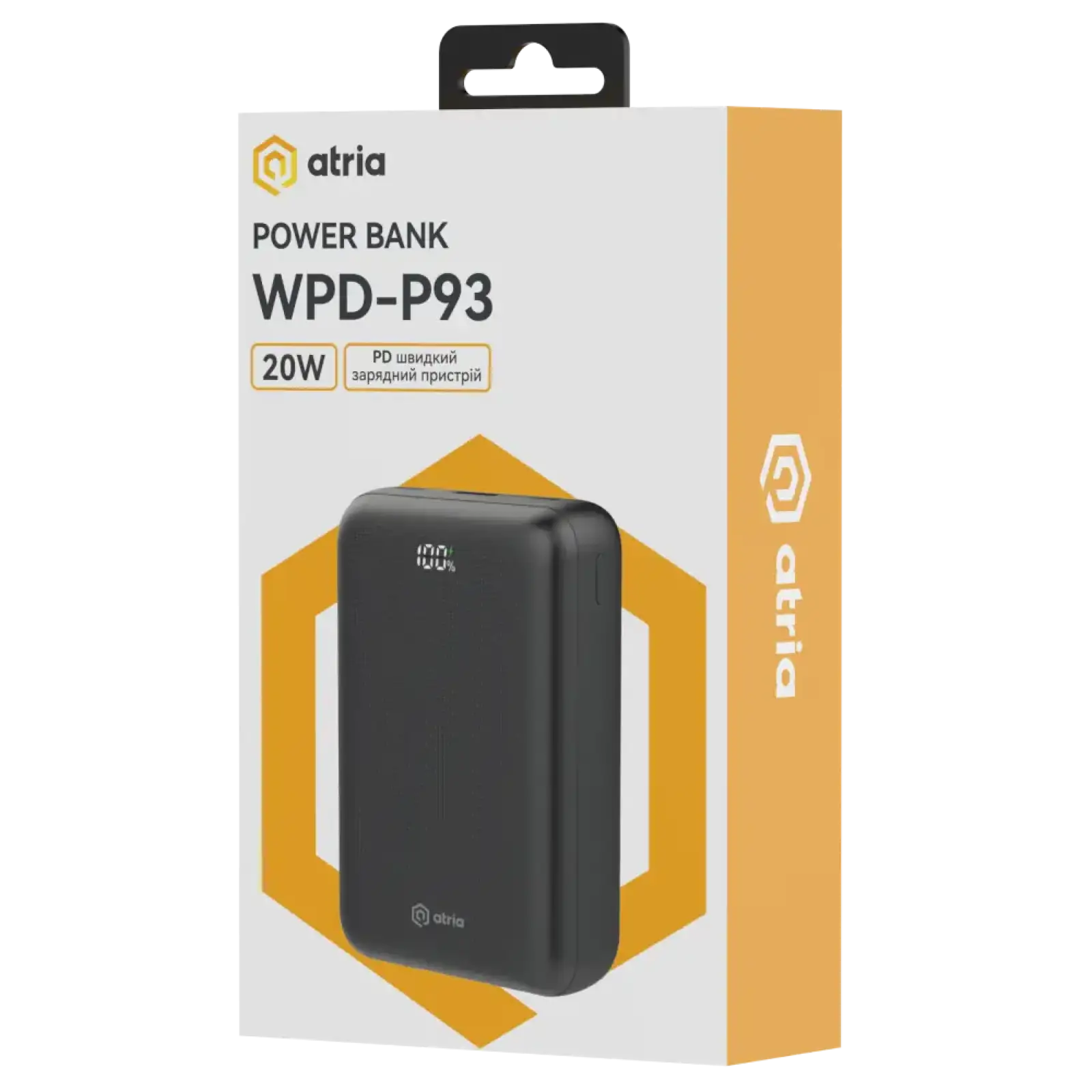 Зовнішній акумулятор ATRIA PD22.5W USB-C Powerbank 30000mAh WPD-P93 UA