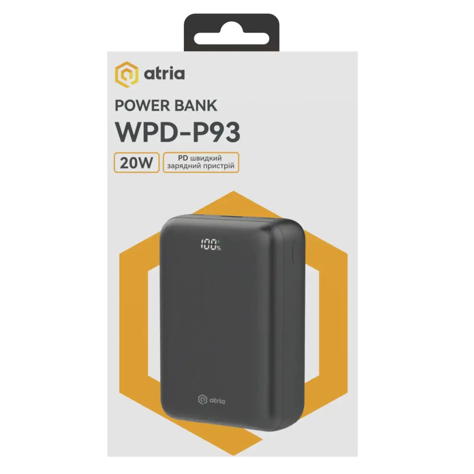 Зовнішній акумулятор ATRIA PD22.5W USB-C Powerbank 30000mAh WPD-P93 UA
