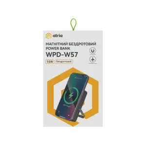 Зовнішній акумулятор ATRIA PD20W USB-C 15W Wireless MagSafe 10000mAh black WPD-W57B UA