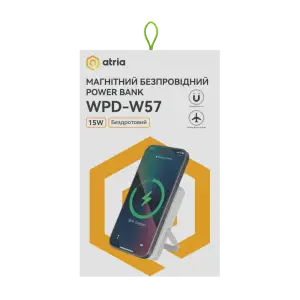 Зовнішній акумулятор ATRIA PD20W USB-C 15W Wireless MagSafe 10000mAh white WPD-W57 UA