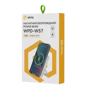 Зовнішній акумулятор ATRIA PD20W USB-C 15W Wireless MagSafe 10000mAh white WPD-W57 UA
