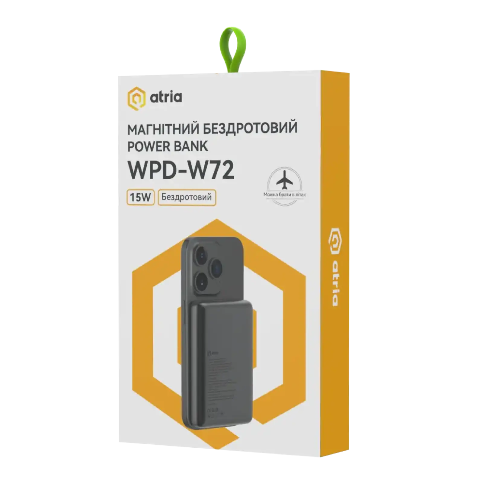 Зовнішній акумулятор ATRIA PD20W USB-C 15W Wireless MagSafe 10000mAh black WPD-W72B UA