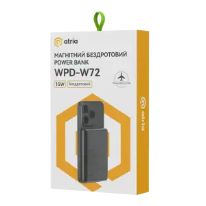 Зовнішній акумулятор ATRIA PD20W USB-C 15W Wireless MagSafe 10000mAh black WPD-W72B UA