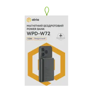 Зовнішній акумулятор ATRIA PD20W USB-C 15W Wireless MagSafe 10000mAh black WPD-W72B UA