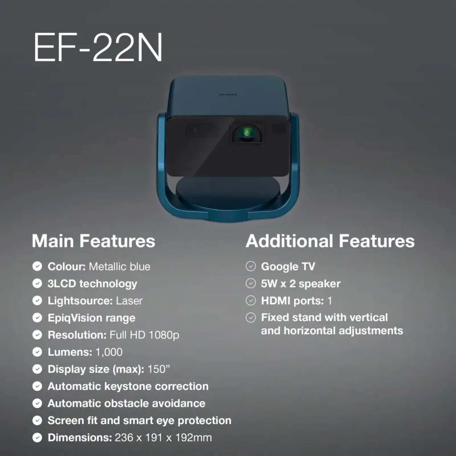 Мультимедийный проектор Epson EF-22N (V11HB38440) UA