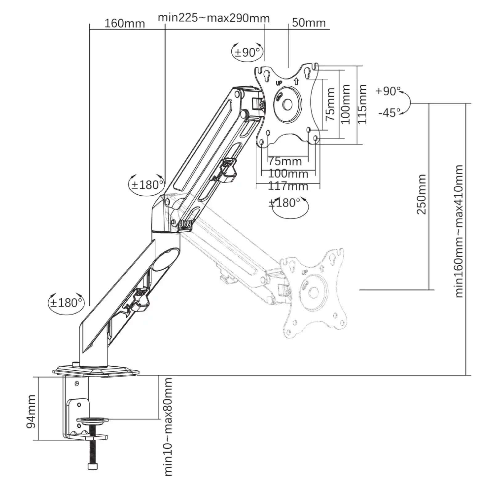 Кронштейн Brateck LDT25-C012 UA