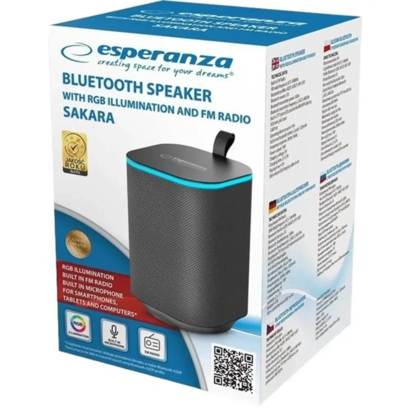 Колонка ESPERANZA Bluetooth RGB Illuminated FM Sakara EP155 UA