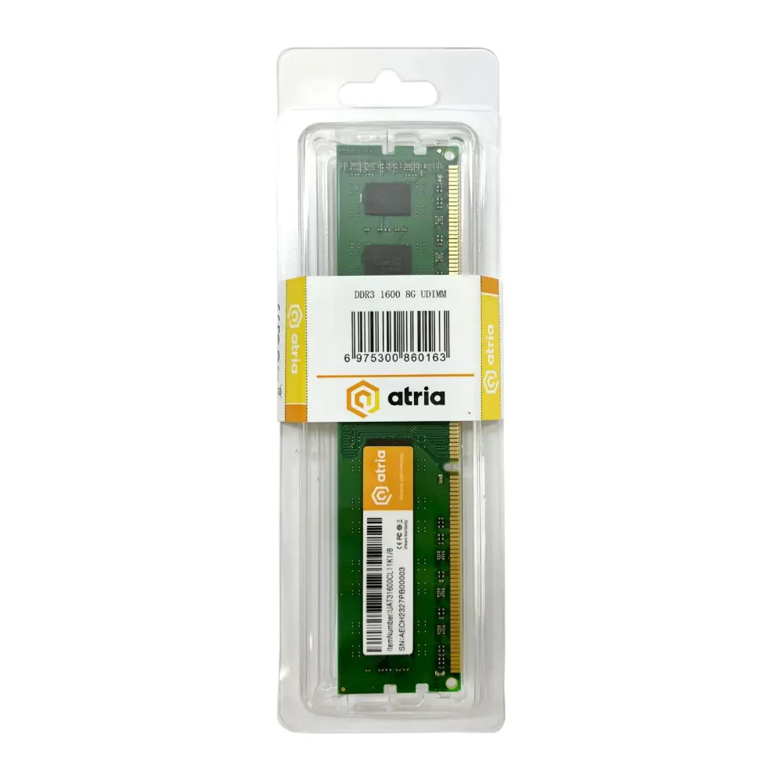 Модуль пам'яті ATRIA 8 GB DDR3 1600 MHz (UAT31600CL11K1/8) UA