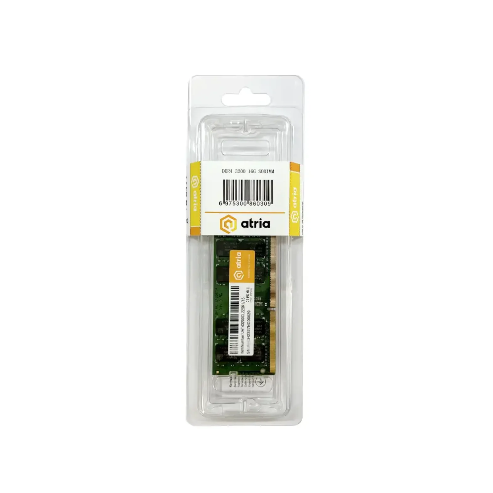 Модуль пам'яті ATRIA 16 GB SO-DIMM DDR4 3200 MHz (UAT43200CL22SK1/16) UA