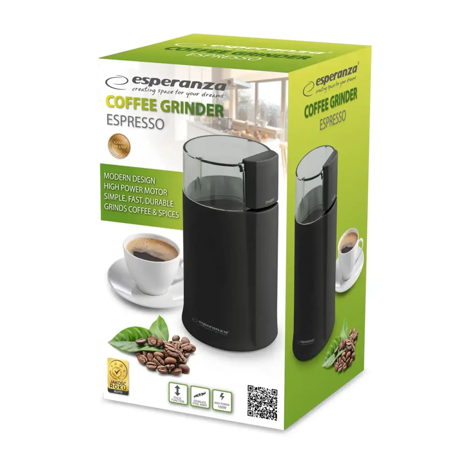 Кавомолка ESPERANZA 160W, Black, ємність контейнера для зере н 50г, ніж/чаша з нерж. сталі EKC001K UA