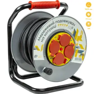 Подовжувач на котушці PowerPlant 25 м, 3x2.5мм2, 16A, 4 розетки, 100% мідь (JY-20022/25) (EX610525)