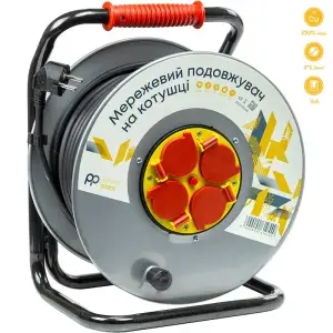 Подовжувач на котушці PowerPlant 50 м, 3x2.5мм2, 16A, 4 розетки, 100% мідь (JY-20022/50) (EX610549)
