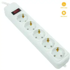 Мережевий фільтр PowerPlant 5м, 3x0.75мм2, 5 розеток, євростандарт, 100% мідь (JY-1056/5B) (EX610587)