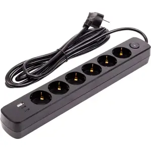 Мережевий фільтр PowerPlant 3м, 3x0.75мм2, 6 розеток, 1xUSB, 2xType-C, євро, 100% мідь (YS-N6086/3c) (EX610662)