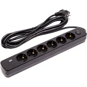 Мережевий фільтр PowerPlant 5м, 3x0.75мм2, 6 розеток, 1xUSB, 2xType-C, євро, 100% мідь (YS-N6086/5c) (EX610679)