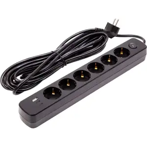 Мережевий фільтр PowerPlant 7м, 3x0.75мм2, 6 розеток, 1xUSB, 2xType-C, євро, 100% мідь (YS-N6086/7c) (EX610686)