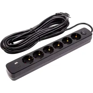 Мережевий фільтр PowerPlant 10м, 3x0.75мм2, 6 розеток, 1xUSB, 2xType-C, євро, 100% мідь(YS-N6086/10c (EX610693)
