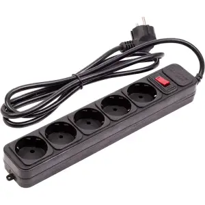 Мережевий фільтр PowerPlant 1.8м, 3x1.5мм2, 5 розеток, євростандарт (JY-1056/1.8), чорний (EX610709)