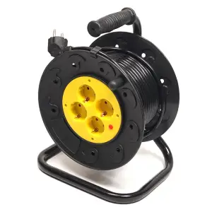 Подовжувач на котушці PowerPlant 15 м, 3x1.5мм2, 10А, 4 розетки (JY-2002/15) (PPRA10M150S4)