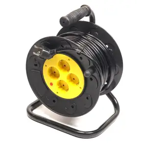 Подовжувач на котушці PowerPlant 20 м, 3x1.5мм2, 10А, 4 розетки (JY-2002/20) (PPRA10M200S4)